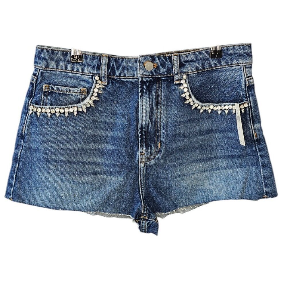 Anthropologie Pilcro Embellished Gemstone Lover Denim Shorts Cotton, Size 30